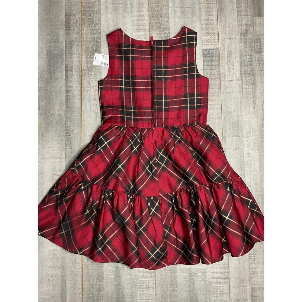 Childrens Place Girls Red Plaid Gold Metallic Holiday Party Dress Size 6 NWT